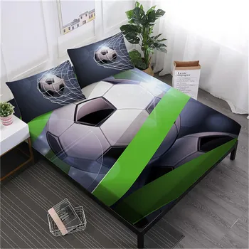 

3D Sports Sheet Set Fire Football Bed Linens Flat Sheet Deep Pocket Fitted Sheet Pillowcase Teens Bedding Polyester Bedclothes