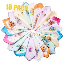 BAIYIXIN дамские платки, Женские винтажные хлопковые цветные носовые платки с цветочным принтом, 18 упаковок