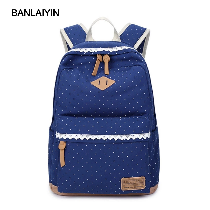 Unisex Canvas Dot Printing Backpacks Men Women Middle School Students Boys Girls Casual Travel Backpacks Mochila