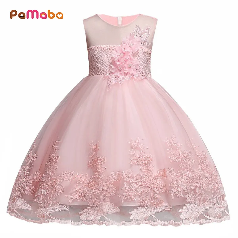 

PaMaBa Flower Girls Ball Gown Floral Appliques Embroidery Princess Party Dress Celebrity Special Occasion Clothing for Kids Robe