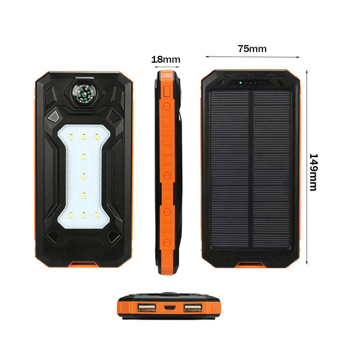 Высококачественное солнечное зарядное устройство, водонепроницаемое, 12000 мА/ч, солнечное зарядное устройство, 2 usb порта, Внешнее зарядное устройство, зарядное устройство для Xiaomi, для iphone