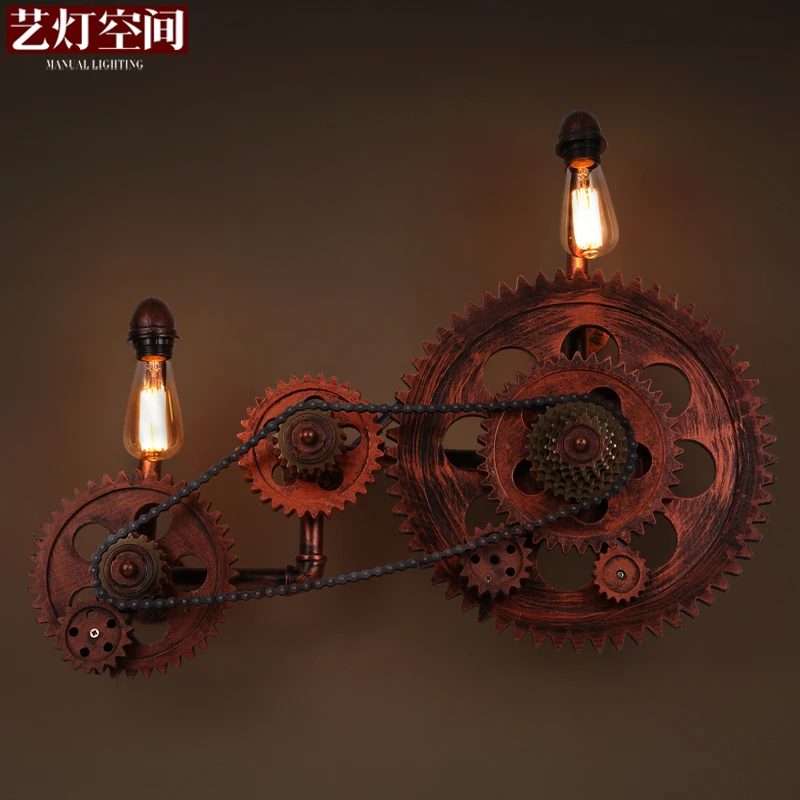 Loft vintage wall lamp gear double slider personalized wall lamp aisle Loft vintage wall lamp gear double slider personalized wall lamp aisle