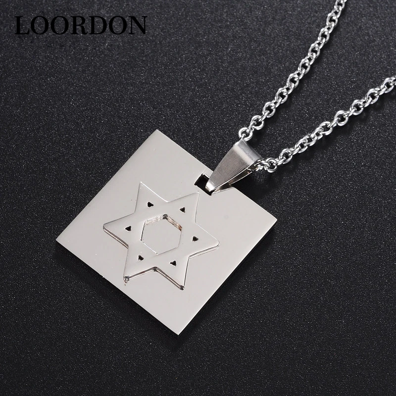 Loordon Men Jewish Jewelry Religious Star of David Dog Tag Pendant