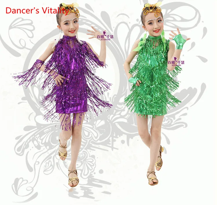 2018 Дети блестками Костюмы для латиноамериканских танцев Костюмы для бальных танцев платье для танцев Дети Обувь для девочек танцевальная
