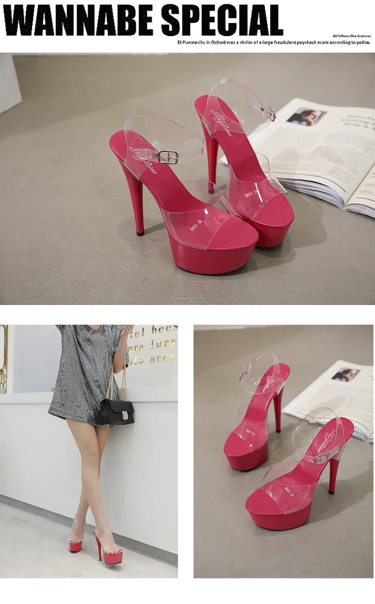 Summer 6 Color Red White Black Sandals Women Platform Shoes Sexy Nightclubs T Stage Shows High Heels 15cm Plus-size 34-41