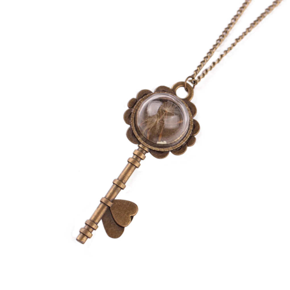

Western Style Keys Shaped Dandelion Dried Flower Decoration Pendant Necklace