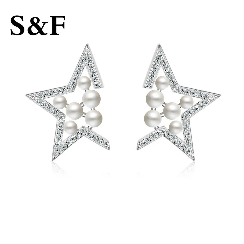 

Bijoux Simulated Pearl CC Double Sided Bridal Stud Earrings Korean Brinco Stone Star Ear Studs For Women Engagement Jewelry