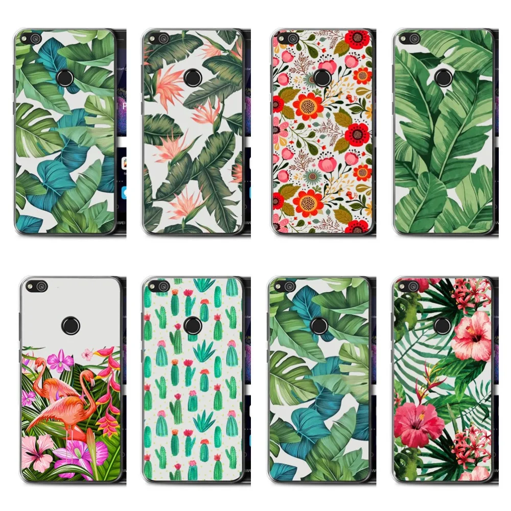 

Summer Tropical Plants Cactus Banana Leaves Palms silicone TPU Case Cover for Huawei P8 Lite 2017 P10 Plus P20 Lite P20 Pro