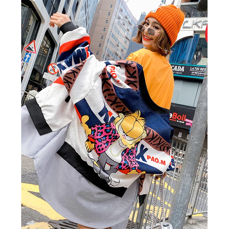 2019 Spring fashion letter cartoon print loose jackets women patch designs long jackets