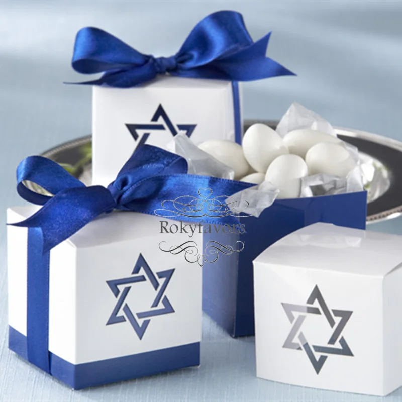 

FREE SHIPPING 70PCS Star of David Favor Boxes Wedding Favor Baby Shower Birthday Party Event Sweet Package with RIBBONS