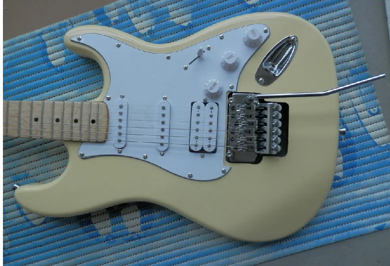 

free shipping top quality musical instruments new ST cream color double roll Floyd rose tremolo Electric guitar 1217