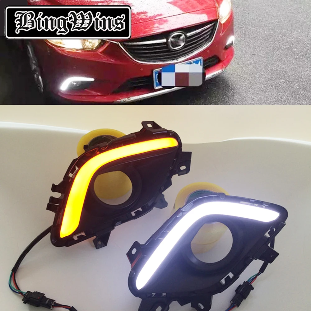 

2PCS auto car Dimming style relay Waterproof LED DRL daytime running lights with fog lamp hole for Mazda 6 Atenza 2013-2015