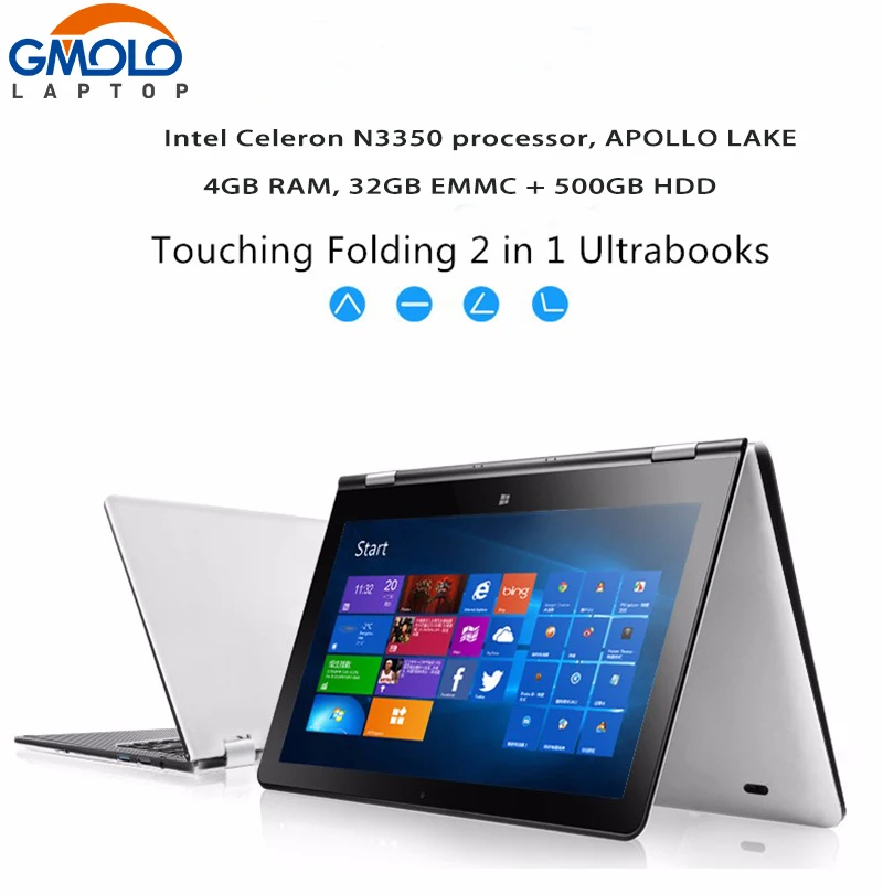 11.6inch touch screen ultrabook laptop 500GB + 32GB EMMC N3350 Apollo