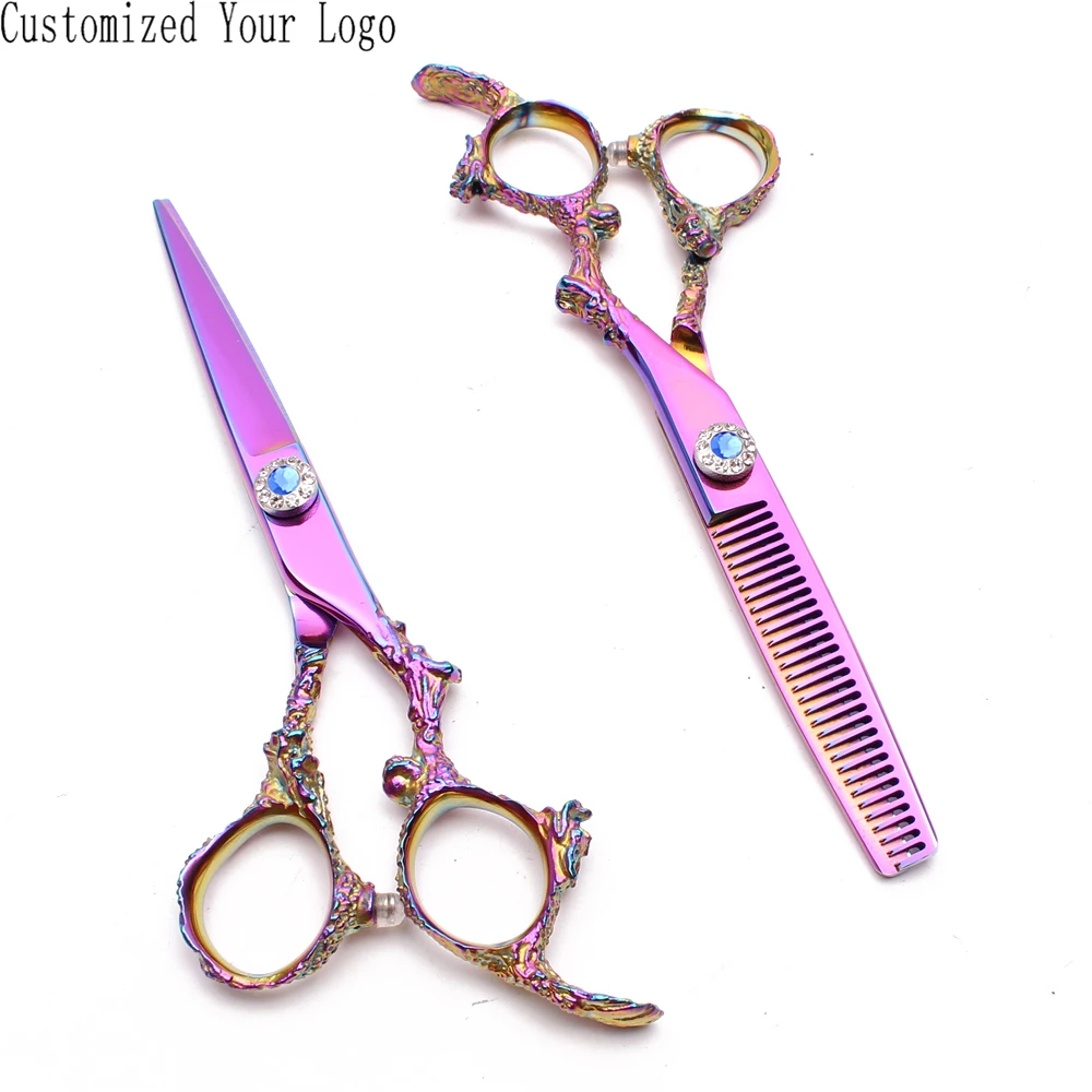 

5.5" 440C Customized Logo Multi-Color Hairdresser's Scissors Straight Scissors Thinning Shears Professional Hair Scissors C9005