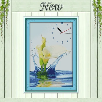 

Calla lilies clock flowers painting counted printed on canvas DMC 14CT 11CT chinese Cross Stitch Needlework Sets Embroidery kits
