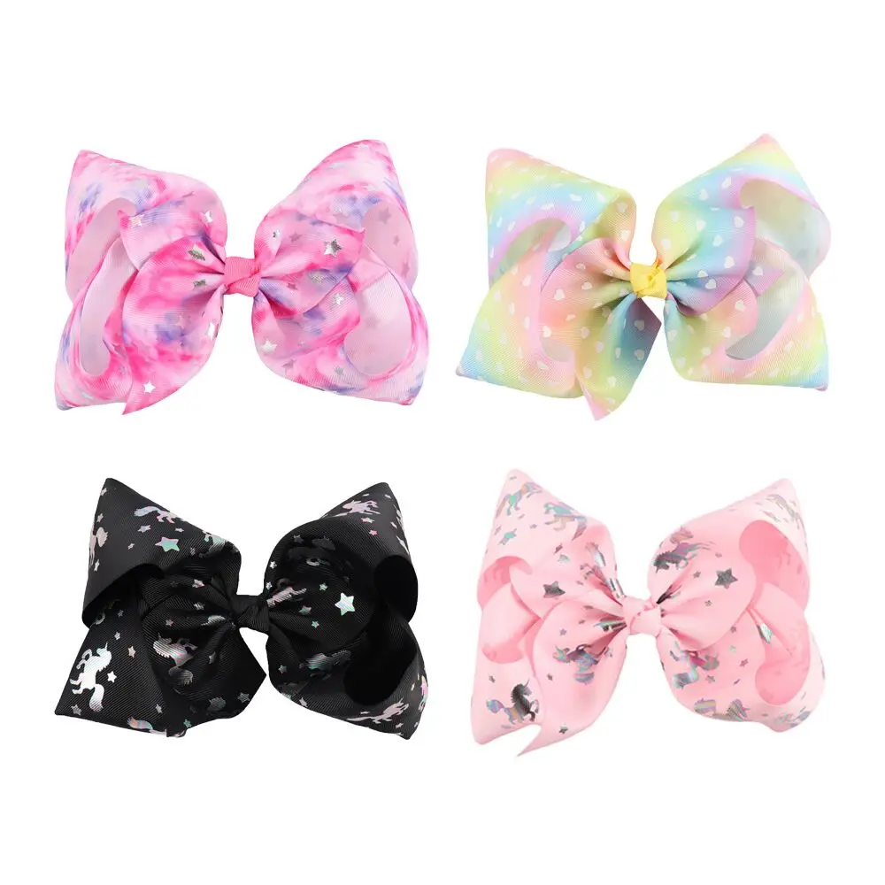 US 4pcs//Set 5.0/" JOJO Grosgrain Ribbon Hair Bow With Clip For Girls Kids Bowknot