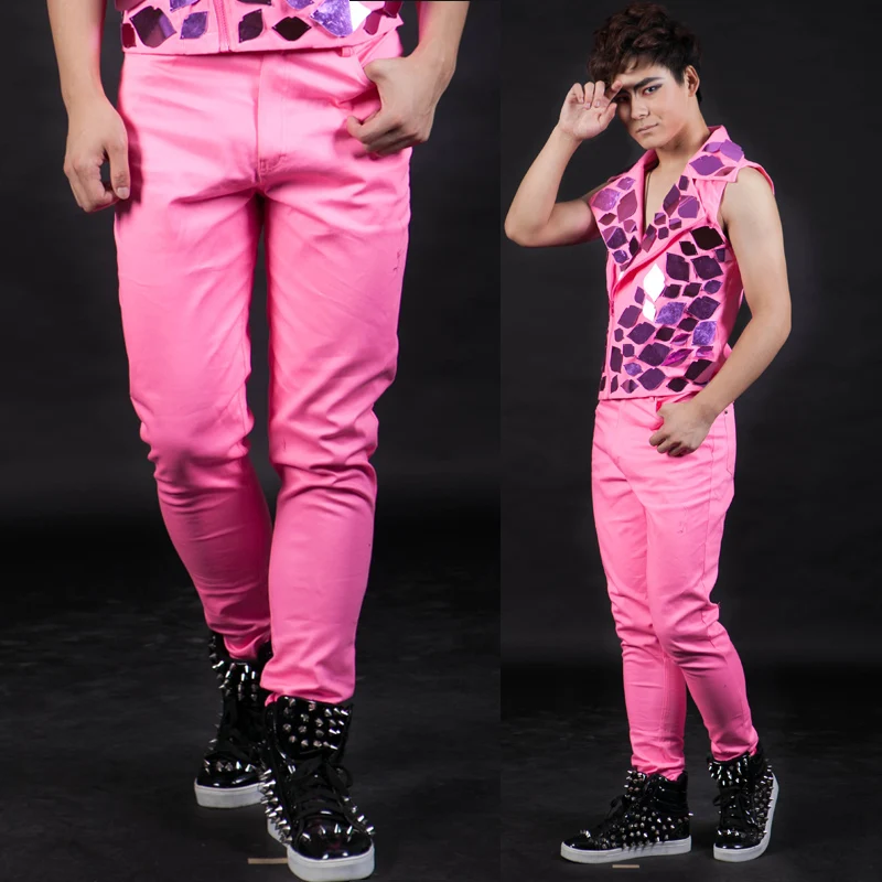 Nightbar модные певец Штаны Мужская личности DS розовый повседневные штаны