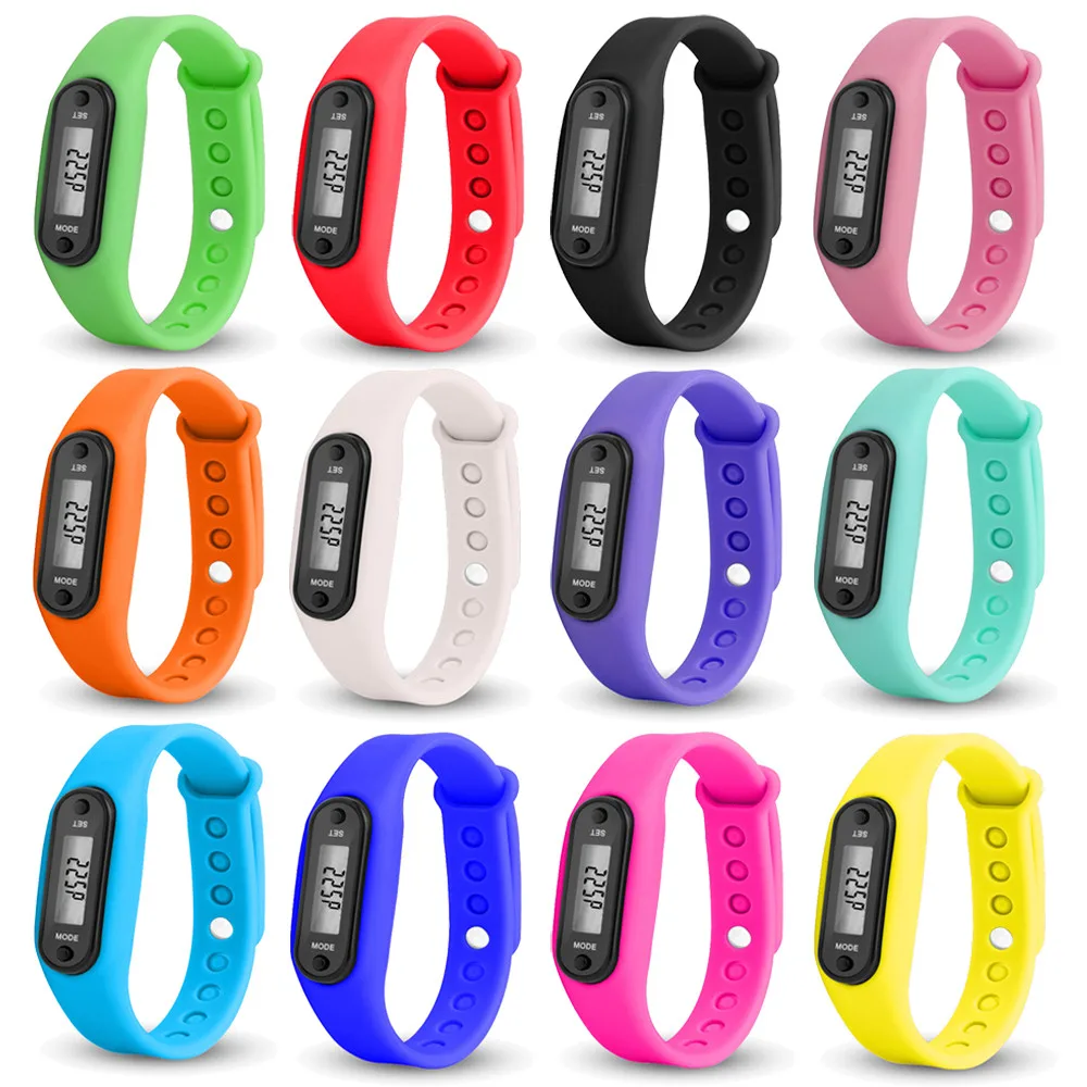 12 цветов, цифровой силиконовый шагомер с ЖК-дисплеем, шагомер для бега, Шаговая дистанция, счетчик калорий, наручные часы для женщин и мужчин, спортивные фитнес-часы, браслет