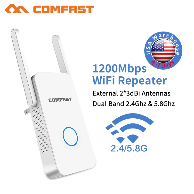 

Power Wireless Wi-Fi Range Extender 1200Mbps 2.4Ghz+5.8Ghz Dual Band Wireless WiFi Repeater Signal Amplifier AP Antennas Router