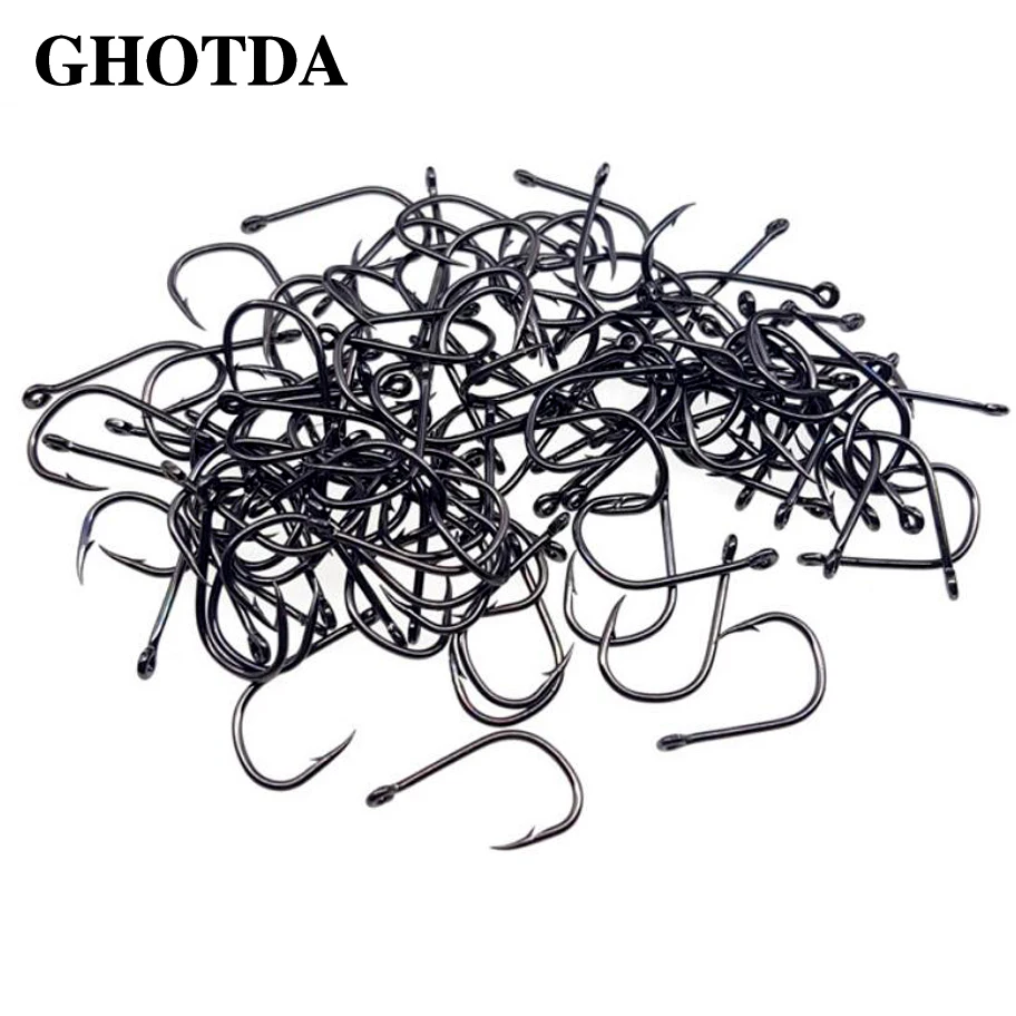 100pcs/box High Carbon Steel Fishing Hook #4 #6 #8 #10 #12 Fishhooks Pack