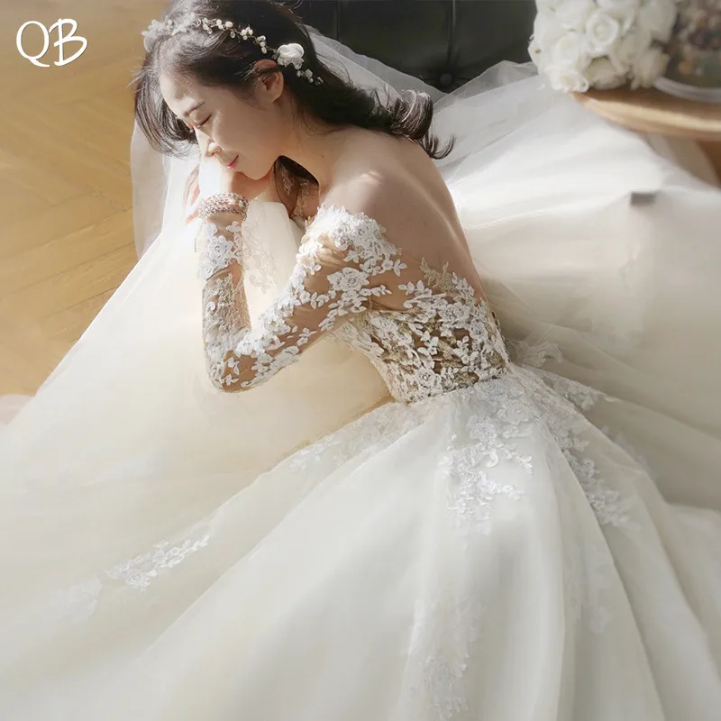 Custom Made A-line Backless Long Sleeve Tulle Lace Appliques Wedding Dresses Formal Simple Bridal Gowns DW10 | Свадьбы и торжества
