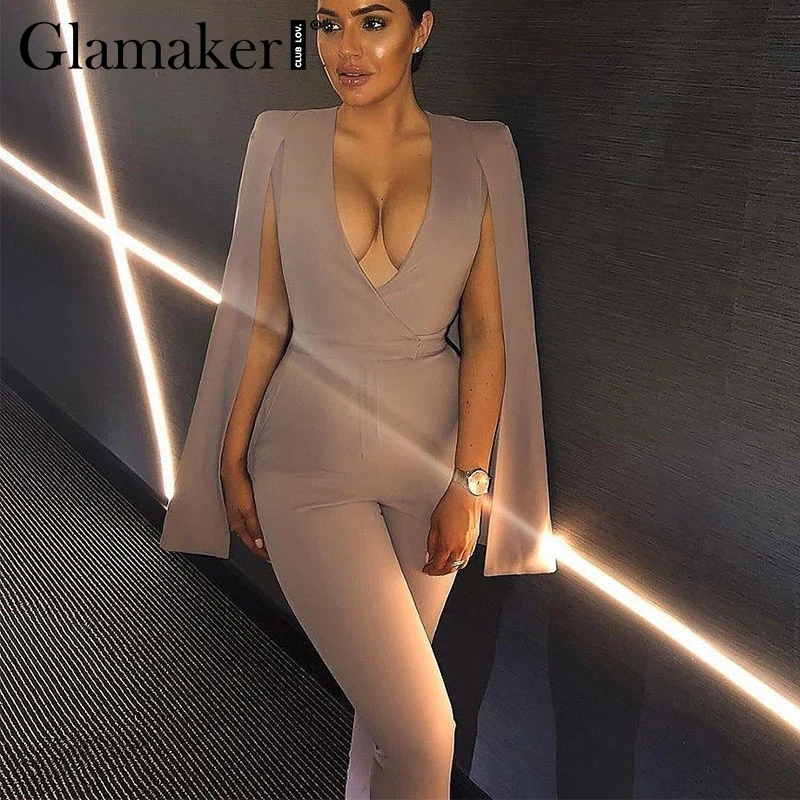 Женский комбинезон Glamaker белый Облегающий с глубоким треугольным вырезом и