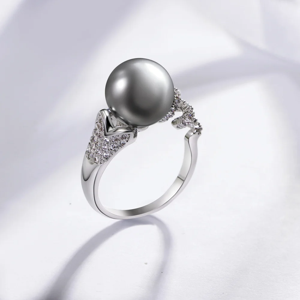 DreamCarnival 1989 великолепные привлекательные вечерние кольца серого цвета с искусственным жемчугом для женщин, белые кольца с кубическим цирконием, женские кольца WA11495