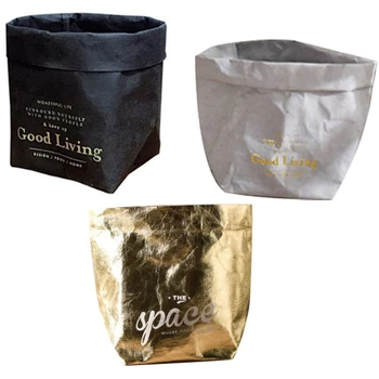 

NHBR-Washable Kraft Paper Storage Bag Nordic Unbreakable Plants Grow Paper Sundries Durable Food Storage Bag Waterproof