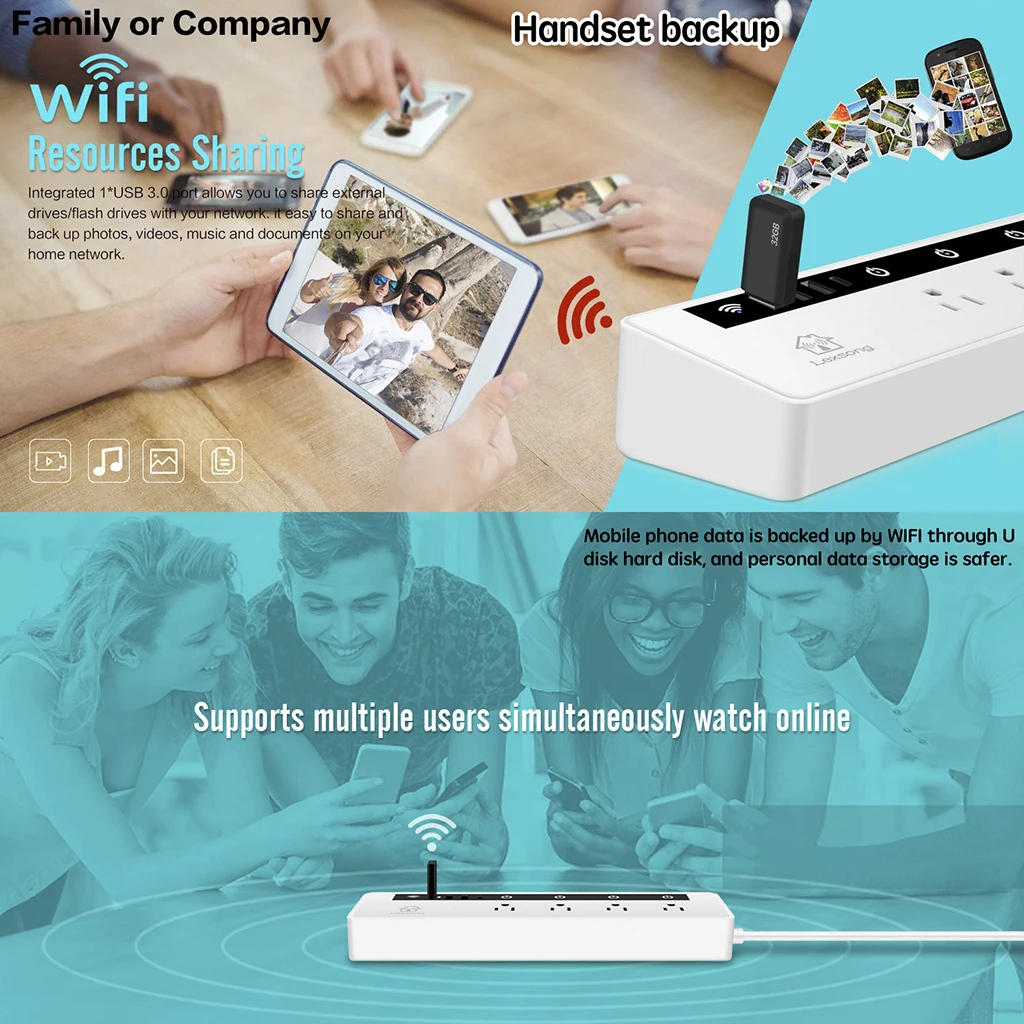 WiFi Smart power Strip с 4 выходами, 3 usb-порта, 1 штепсельная вилка type-C US