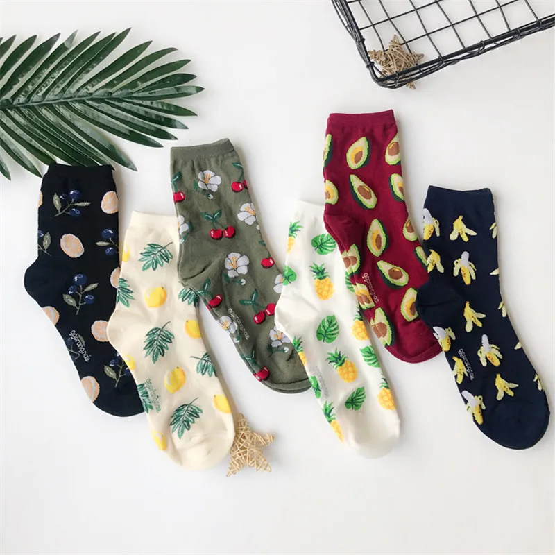 

Women Cute Avocado Blueberry Banana Pineapple Lemon Orange Fruit Cotton Socks Funny Lovely Girls Jacquard Short Sock