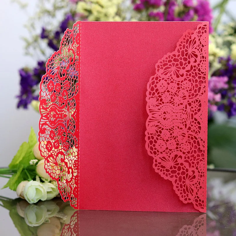 100pcs Rose Laser Cut Wedding Invitations Card Cute Elegant Lace Business Greeting Cards Birthday Wedding Party Favor Decoration