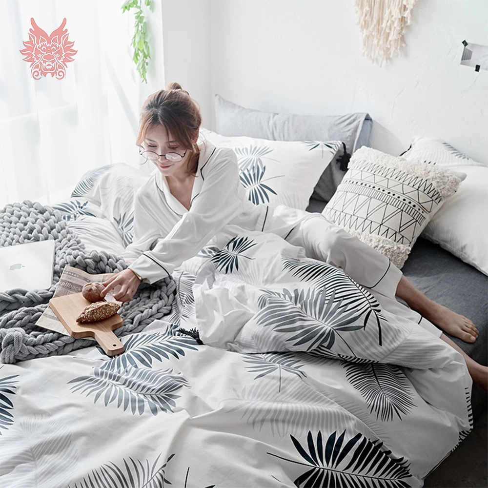 

Ins fashion Cotton bedding set black white geometric duvet cover set fitted sheet type jogo de cama for 150cm 180cm bed SP5332
