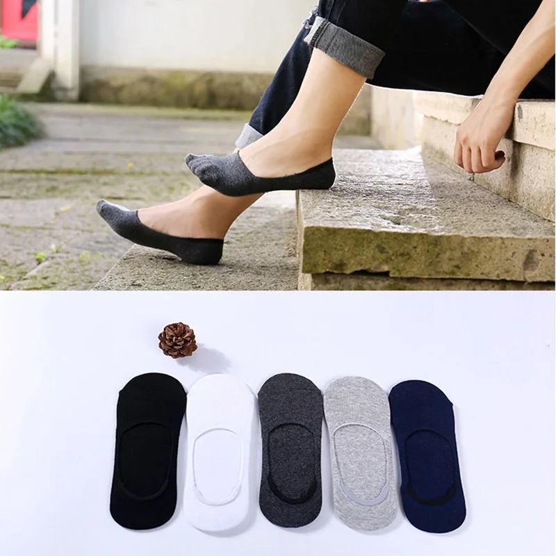 5 Pairs Männer Nicht-slip Silikon Socken Einfarbig Unsichtbare Boot Socken Sommer Absorbieren Pflege Haut Hohe Qualität Baumwolle socke Hausschuhe