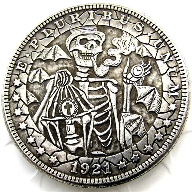 Special Price HB(27)US Hobo 1921 Morgan Dollar skull zombie skeleton Creative Coin Pressed Silver Plated Silver Plated Copy Coins