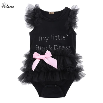 

MY LITTLE BLACK DRESS Baby Girls Clothes Lace Sleeveless Romper Ruffle Bow tie 2019 New Summer Jumpsuit Outfits One-pieces