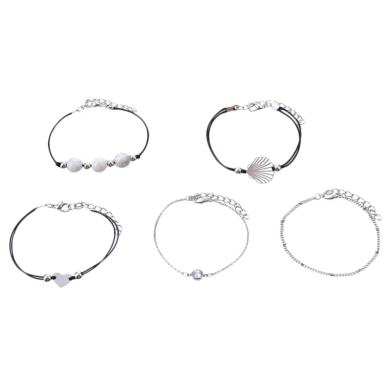 5 шт. женский модный полый корпус в форме сердца, бисерный черный браслет-веревочка в богемном стиле, винтажный браслет