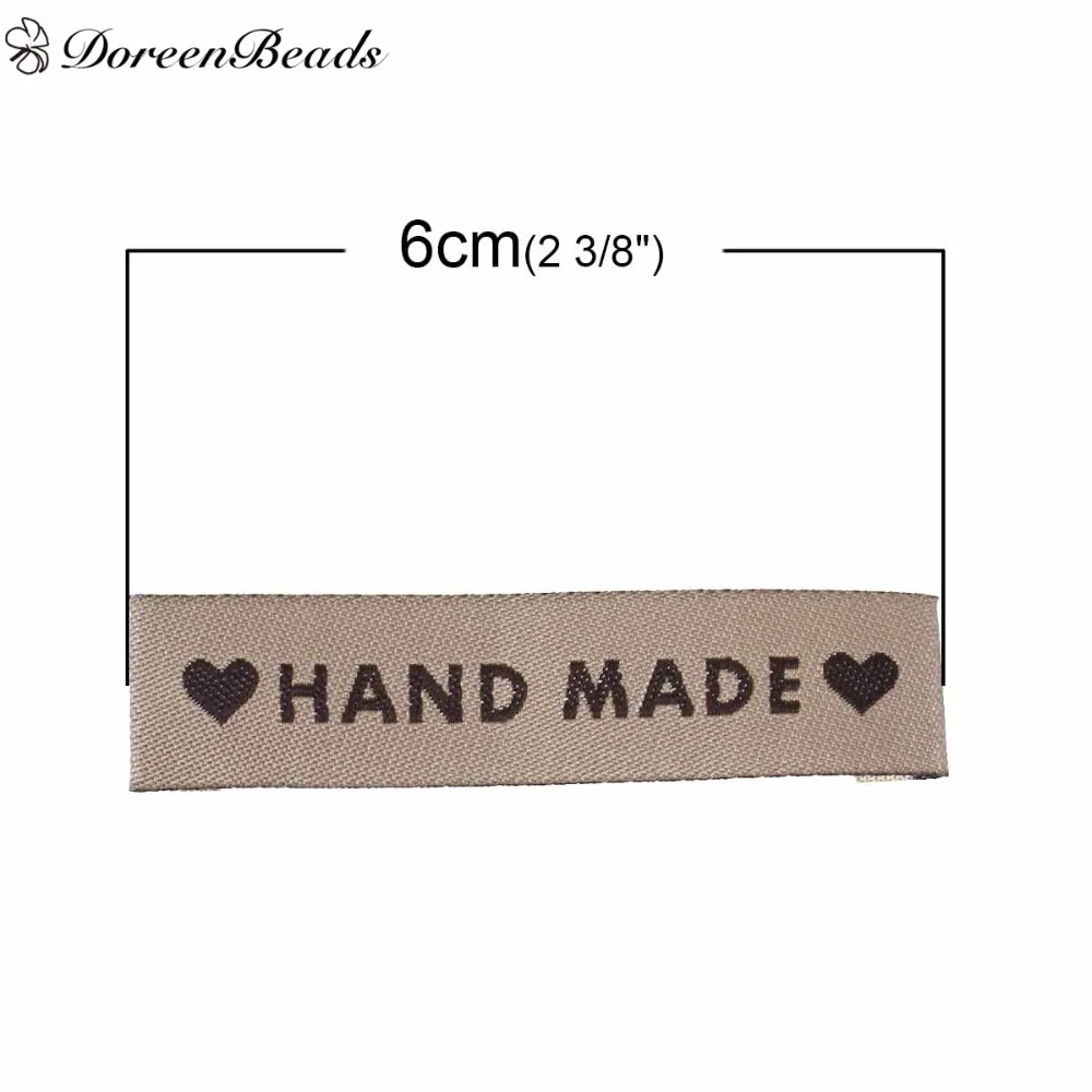 DoreenBeads Терилен тканые печатные этикетки бирки DIY Скрапбукинг Ремесло прямоугольник сердце узор ручной работы 60 мм x 15 мм, 50 шт