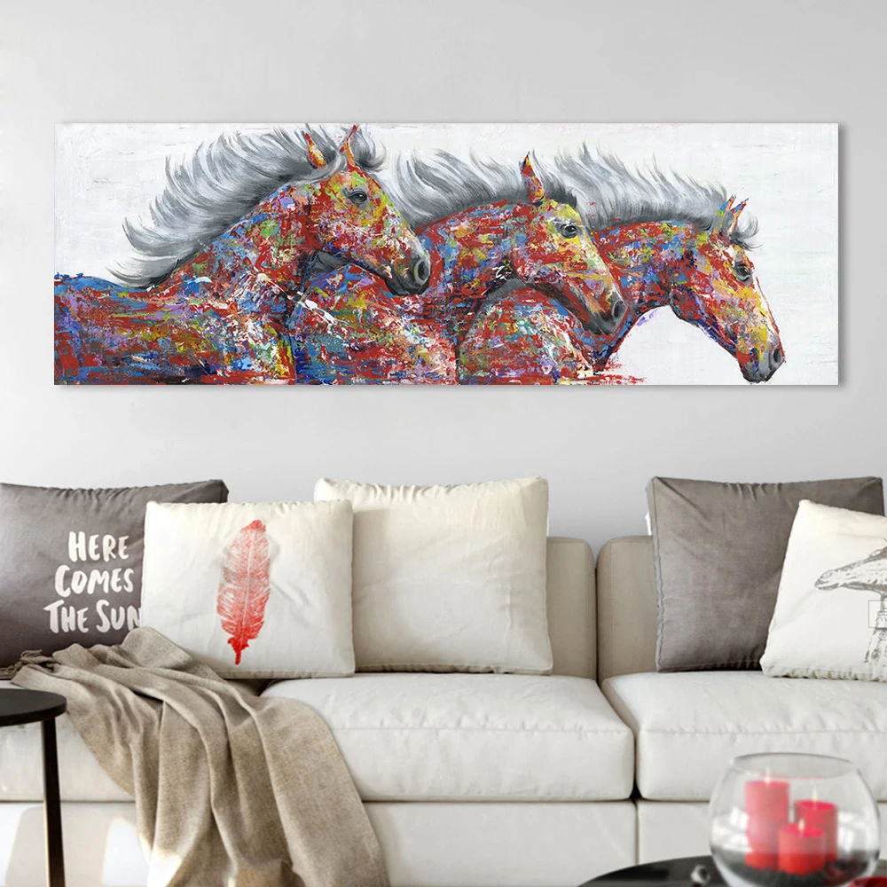 HDARTISAN-Wall-Art-Canvas-Painting-Animal-Picture-Poster-Prints-Thress-Running-Horses-Painting-Home-Decor-No