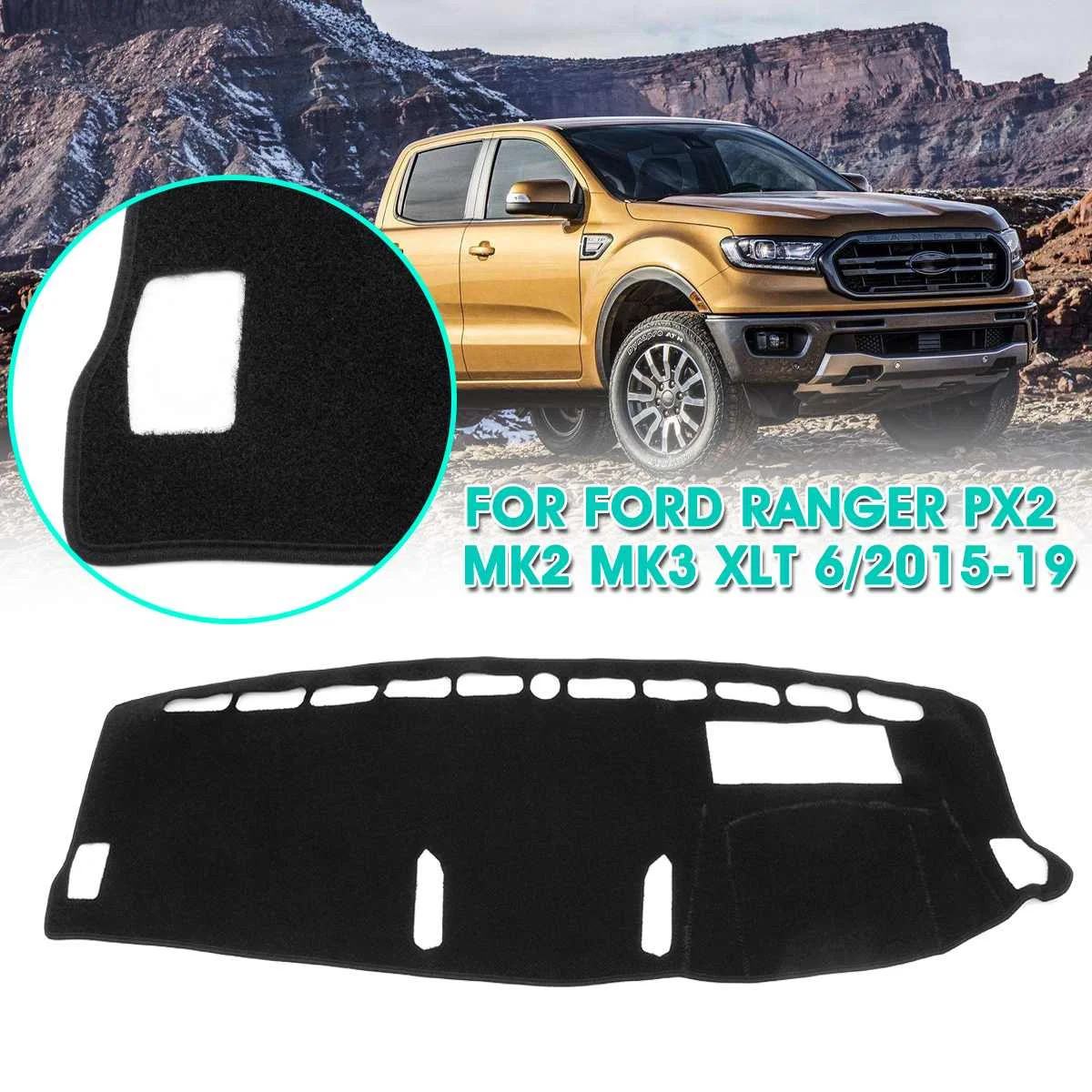 

Right Black Dashboard Dash Mat Car Dashmat Dash board Cover Carpet Cover For FORD RANGER PX2 MK2 MK3 XLT 6/2015-19