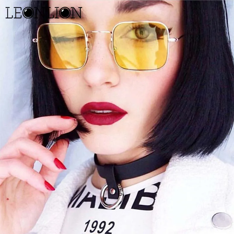 

LeonLion 2018 Vintage Square Ocean Lens Sunglasses Women Brand Designer Small Frame Alloy Sunglasses Reflective Mirror Glasses