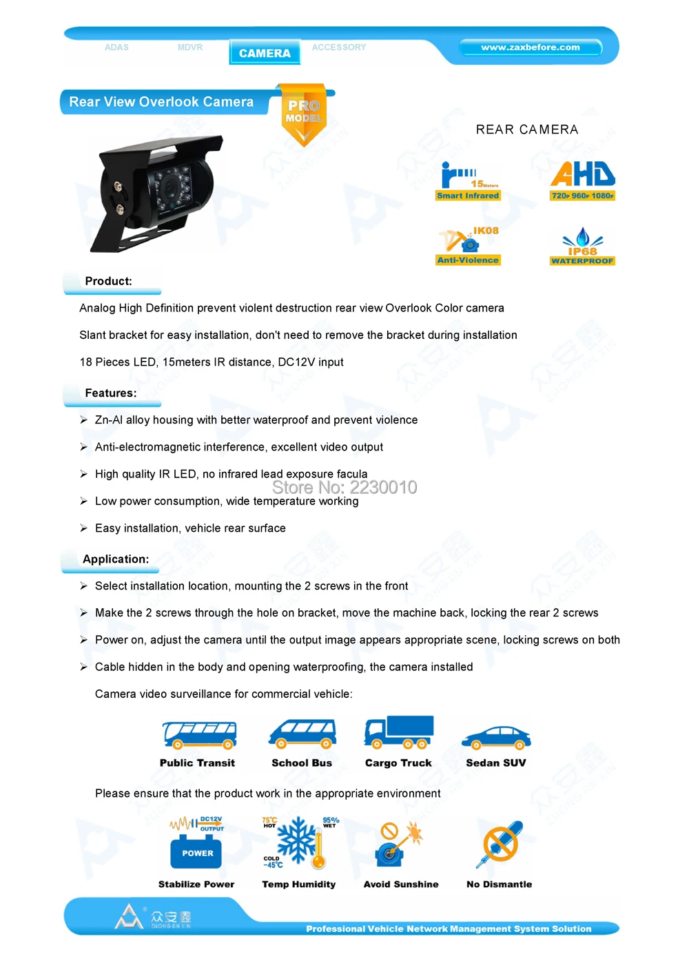 ROHR Rear View Overlook Camera720P 960P 1080P 01