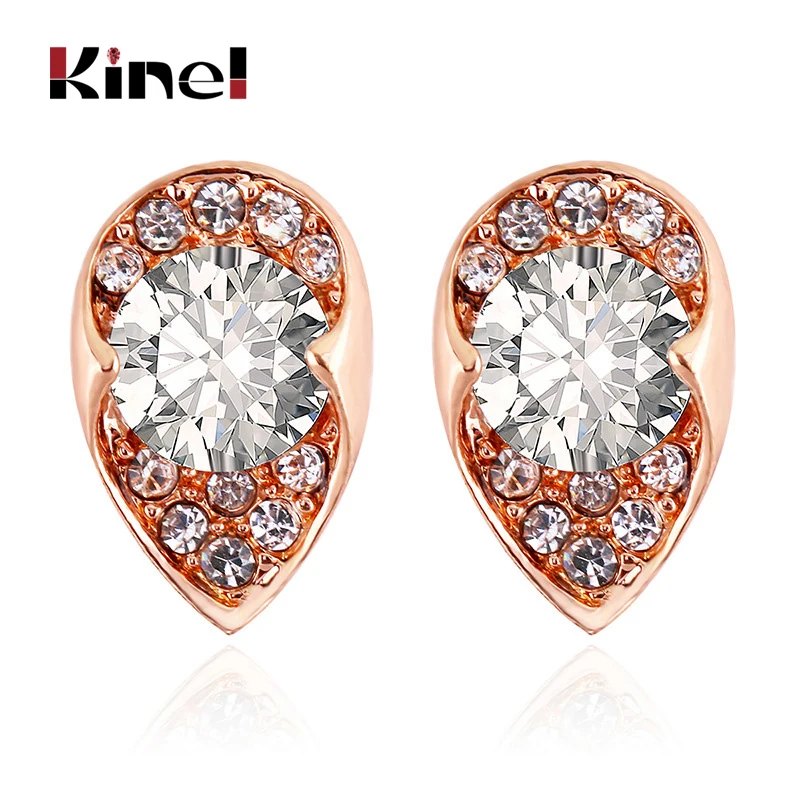 Kinel Fashion Water Drop Rose Gold Top Quality Earrings Cubic Zircon