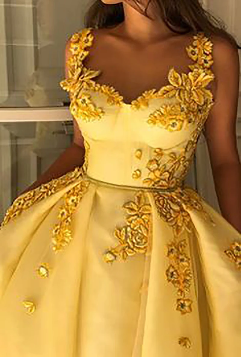 Лори желтый Атлас длинное формальное вечернее платье без рукавов robe De Soiree боковое платье с разрезом для выпускного вечера погружающиеся 3D Цветы вечерние платья