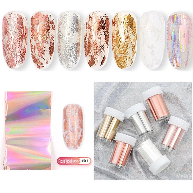 

7 Rolls 70cm*4cm Rose Gold Holographic Nail Foils Starry Sky Glitter Nail Stickers Decals Art Transfer Laser Paper Nail Stickers