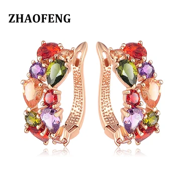 

ZHAOFENG boucle d'oreille fantaisie boho rose gold luxury brincos de festa cadeau maitresse wedding earrings cubic zirconia