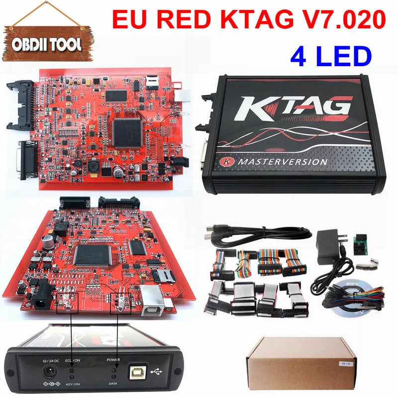 Онлайн EU Red OBD2 менеджер Тюнинг Комплект 4 светодиодный красный KTAG V7.020 без маркера K