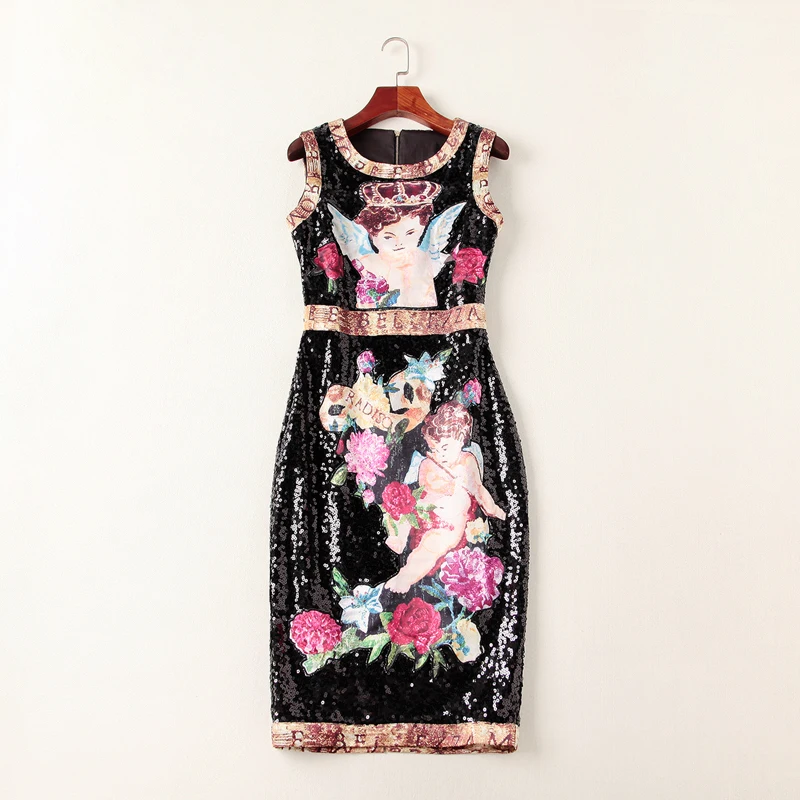 Sans Robes Qualité Automne Robe Piste Femmes Manches 2019 cou Haute Npd0868n Crayon O Imprimé De Paillettes pwSccAqC1R