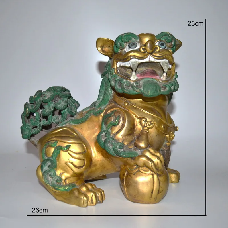 A pair of lions in Tibet hand-made bronze enamel gold painted collectibles | Дом и сад