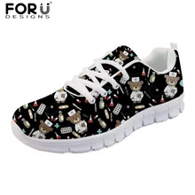 FORUDESIGNS/Черная Женская обувь на плоской подошве с рисунком медсестры и медведя милые дышащие удобные сетчатые кроссовки женская детская лампа повседневная обувь