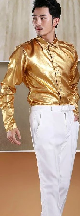 Горячее предложение! Распродажа! мужской серебряный золотой театральный вечерний свет самолет рубашка сценический плюс размер костюмы clothig/s-xxxl - Цвет: Золотой